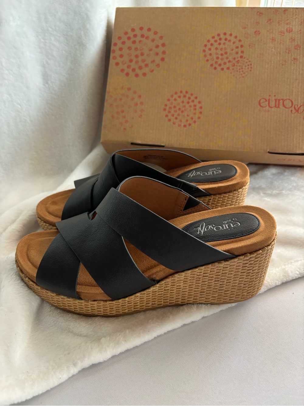 Eurosoft by  Sofft Kailani Sandals Wedge Vegan Slide Size 9 Black